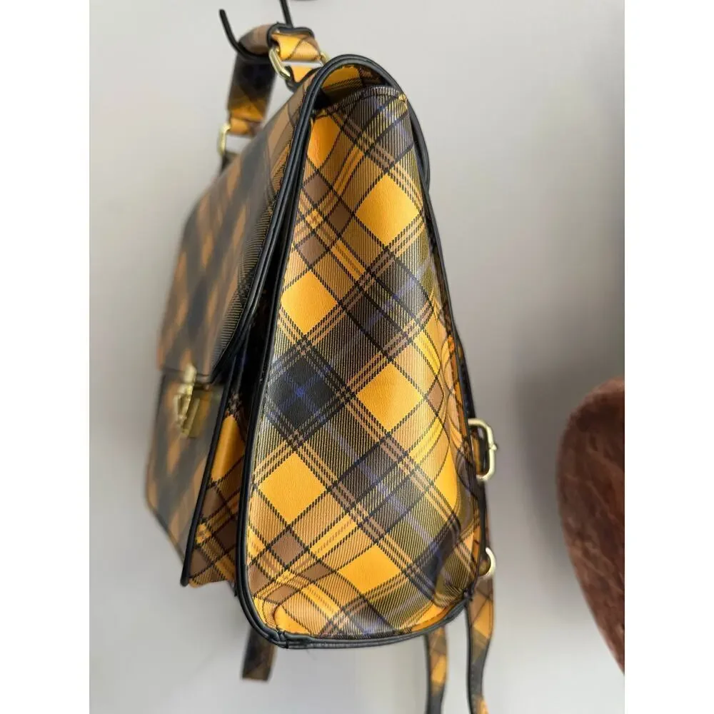 Madden Girl Yellow Plaid Backpack Shoulder Bag Purse Y2K 90s